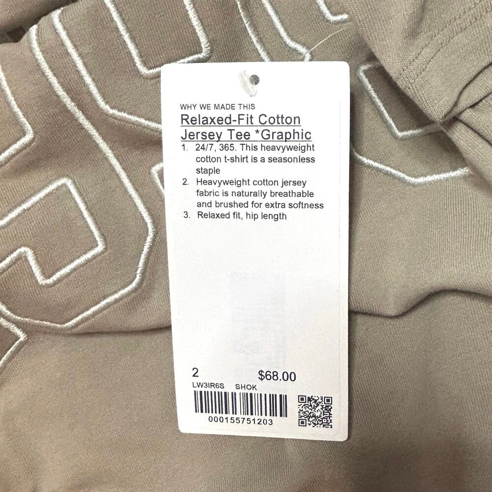 NWT Lululemon Relaxed-Fit Cotton Jersey T-Shirt *Graphic Sheer Oak Size 2 - Picture 3 of 6